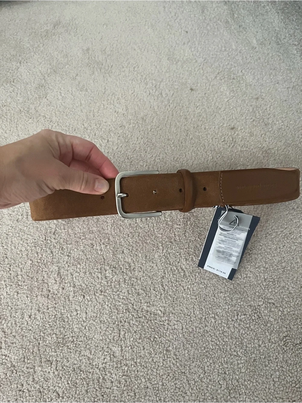 Vineyard Vines Men's Tan Suede and Leather Belt with Silver Buckle